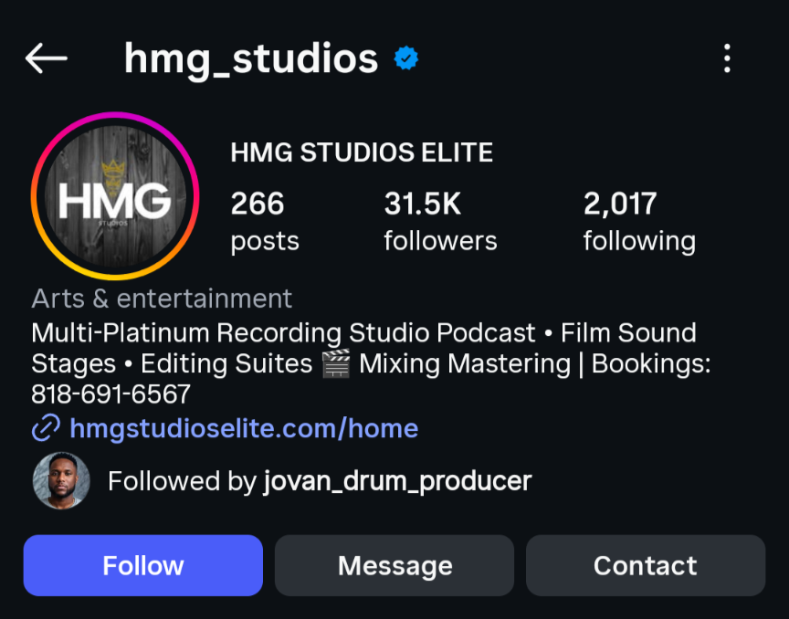 HMG Studios Instagram profile screenshot
